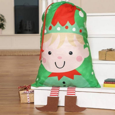 Green Santa's Elf Children's Christmas Gift Sack 73cm x 50cm - 3