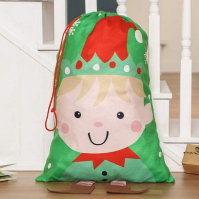 Green Santa's Elf Children's Christmas Gift Sack 73cm x 50cm - 4