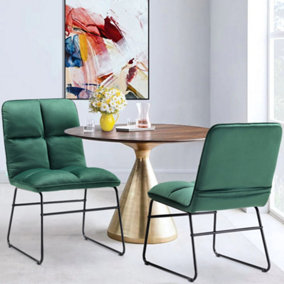 Green Set of 2 Tufted Velvet Side Dinning Chairs Foldable