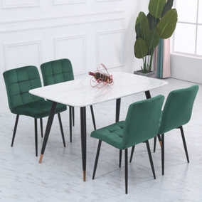 Green Set of 4 Contemporary Frosted Velvet Dining Chairs with Metal Legs