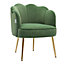 Green Shell Shaped Frosted Velvet Armchair Accent Tub Chair Bucket Chair with Golden Metal Legs