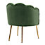 Green Shell Shaped Frosted Velvet Armchair Accent Tub Chair Bucket Chair with Golden Metal Legs