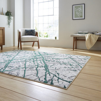Green Silver Abstract Modern Easy To Clean Rug For Living Room Bedroom & Dining Room-160cm X 230cm