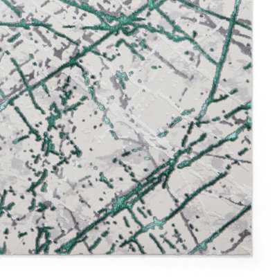 Green Silver Abstract Modern Easy To Clean Rug For Living Room Bedroom & Dining Room-80cm X 150cm