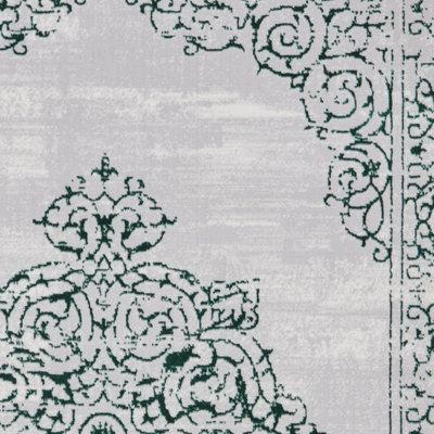 Green Silver Rug, Traditional Bordered Rug, 11mm Thick Abstract Rug, Green Silver Rug for Dining Room-160cm X 230cm