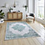 Green Silver Traditional Bordered Abstract Easy To Clean Dining Room Bedroom & Living Room Rug-80cm X 150cm
