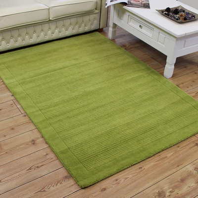 Green Simple and Stylish Wool Modern Plain Handmade Rug for Living Room and Bedroom-120cm X 170cm