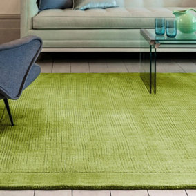 Green Simple and Stylish Wool Modern Plain Handmade Rug for Living Room and Bedroom-68 X 240cm (Runner)