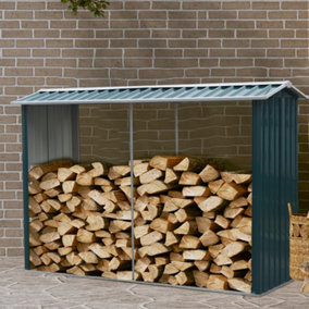 Green Sloping Roof Outdoor Waterproof Metal Garden Storage Shed Firewood Storage Shed Metal Log Store