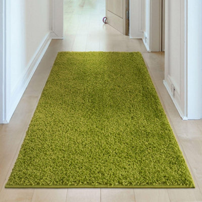 Green Soft Plain Design Fluffy Shaggy Rugs and Runners High Pile Living ...