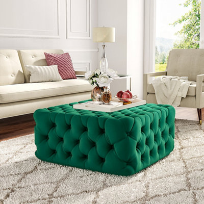 Green Square Velvet Upholstered Footstool Footrest Foot Stool Pouffe 82 cm