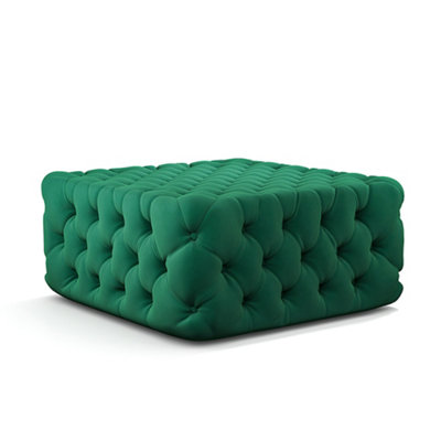 Green Square Velvet Upholstered Footstool Footrest Foot Stool Pouffe 82 cm