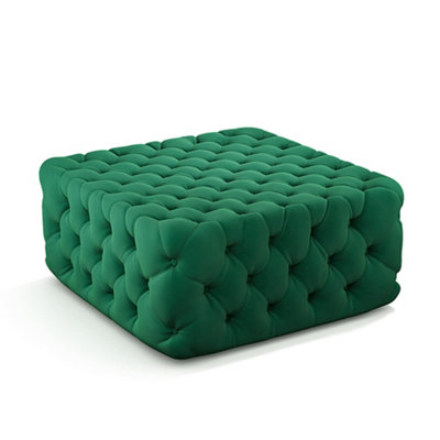 Green Square Velvet Upholstered Footstool Footrest Foot Stool Pouffe 82 cm