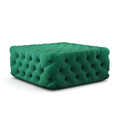 Green Square Velvet Upholstered Footstool Footrest Pouffe 92cm