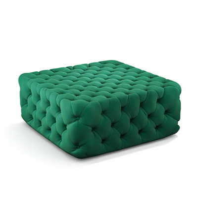 Green Square Velvet Upholstered Footstool Footrest Pouffe 92cm