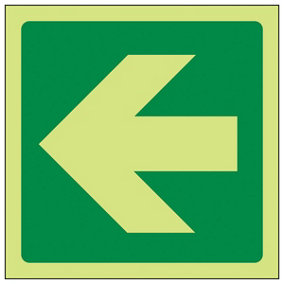 Green STRAIGHT Arrow Fire Exit Sign - Glow in the Dark 100x100mm (x3)