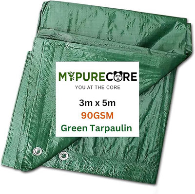 Green Tarpaulin - Heavy Duty Waterproof Cover Plastic Sheet Tarp - Durable Sheet - UV, Dust, Rain, Ground Sheets 3m x 5m