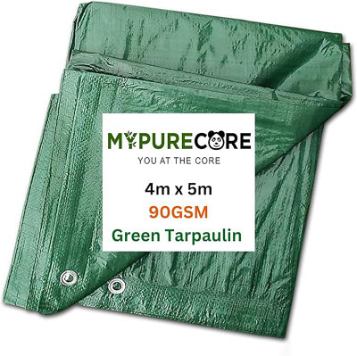 Green Tarpaulin - Heavy Duty Waterproof Cover Plastic Sheet Tarp - Durable Sheet - UV, Dust, Rain, Ground Sheets 4m x 5m