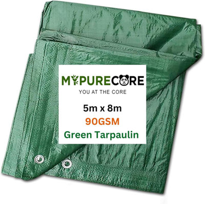 Green Tarpaulin - Heavy Duty Waterproof Cover Plastic Sheet Tarp - Durable Sheet - UV, Dust, Rain, Ground Sheets 5m x 8m