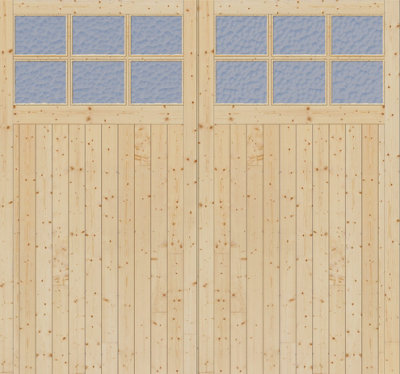 Green & Taylor 1981 x 2135 x 44mm Side Hung Solid Pine Timber Single Glazed Garage Doors with Flemish Glass