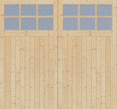 Green & Taylor 1981 x 2135 x 44mm Side Hung Solid Pine Timber Single Glazed Garage Doors with Flemish Glass