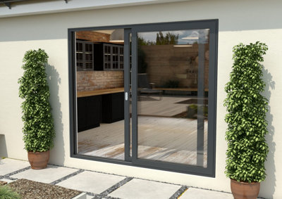 Green & Taylor Anthracite Grey Aluminium External Sliding Doors - LH Sliding / RH Fixed - 2090 x 2090mm (WxH)