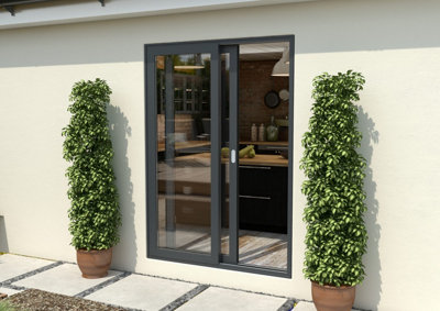 Green & Taylor Anthracite Grey Aluminium External Sliding Doors - RH Sliding / LH Fixed - 1490 x 2090mm (WxH)