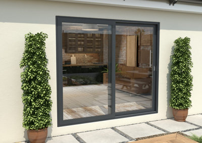 Green & Taylor Anthracite Grey Aluminium External Sliding Doors - RH Sliding / LH Fixed - 2090 x 2090mm (WxH)