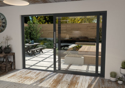 Green & Taylor Anthracite Grey Aluminium External Sliding Doors - RH Sliding / LH Fixed - 2990 x 2090mm (WxH)