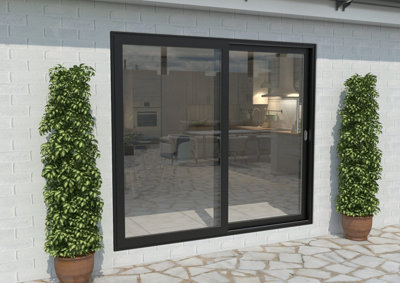 Green & Taylor Black Aluminium External Sliding Doors - RH Sliding / LH Fixed - 2090 x 2090mm (WxH)