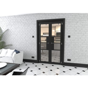 Green & Taylor Black Heritage 3 Lite Clear Glass Internal French Door Set - 1122 x 2021 x 133mm (WxHxT)