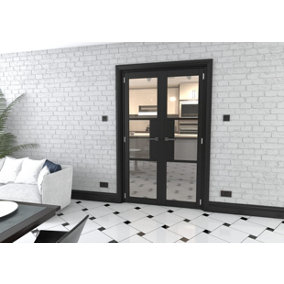 Green & Taylor Black Heritage 3 Lite Clear Glass Internal French Door Set - 1202 x 2021 x 133mm (WxHxT)