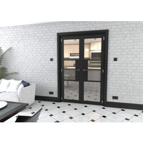 Green & Taylor Black Heritage 3 Lite Clear Glass Internal French Door Set - 1276 x 2021 x 133mm (WxHxT)