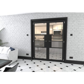 Green & Taylor Black Heritage 3 Lite Clear Glass Internal French Door Set - 1580 x 2021 x 133mm (WxHxT)