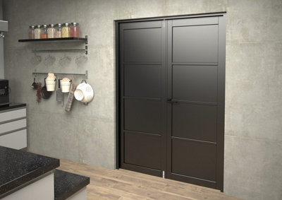 Green & Taylor Black Shaker 4 Panel Internal French Door Set - 1428 x 2021 x 133mm (WxHxT)