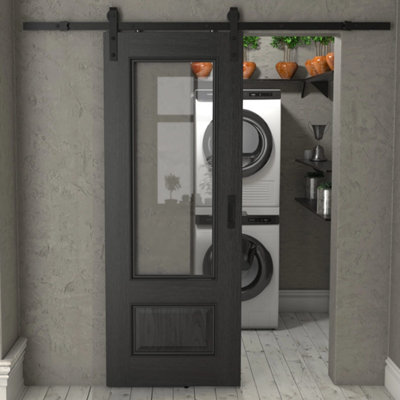 Green & Taylor Cobham Black Oak Clear Glass - Prefinished Internal Sliding Barn Door