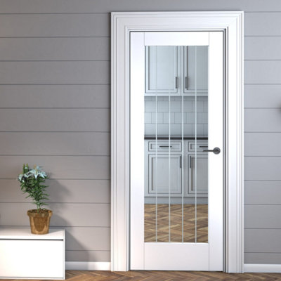 Green & Taylor Cottage Deluxe White Full Lite Clear Glass with Frosted Lines - Prefinished Internal Door