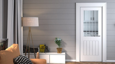 Green & Taylor Cottage White Clear Glass with Frosted Lines - Prefinished Internal Door