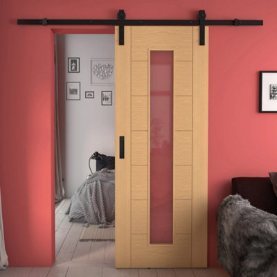 Green & Taylor Oak 7 Panel 1 Lite Clear Glass - Prefinished Internal Sliding Barn Door