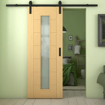 Green & Taylor Oak 7 Panel 1 Lite Frosted Glass - Prefinished Internal Sliding Barn Door