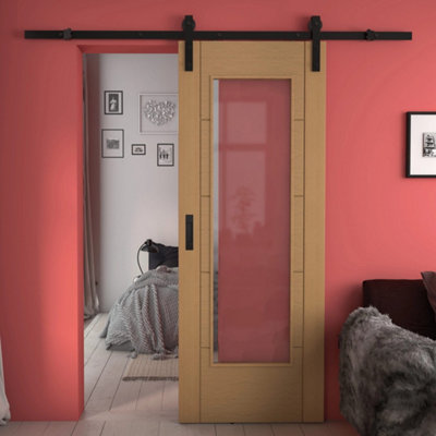 Green & Taylor Oak Ladder 1 Lite Clear Glass - Prefinished Internal Sliding Barn Door