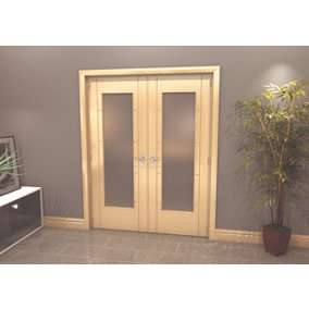 Green & Taylor Oak Ladder 1 Lite Frosted Glass - Prefinished Internal French Door Set- 1580 x 2021 x 133mm (WxHxT)