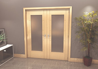 Green & Taylor Oak Ladder 1 Lite Frosted Glass - Prefinished Internal French Door Set- 1732 x 2021 x 133mm (WxHxT)