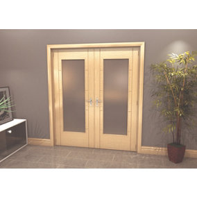 Green & Taylor Oak Ladder 1 Lite Frosted Glass - Prefinished Internal French Door Set- 1732 x 2021 x 133mm (WxHxT)