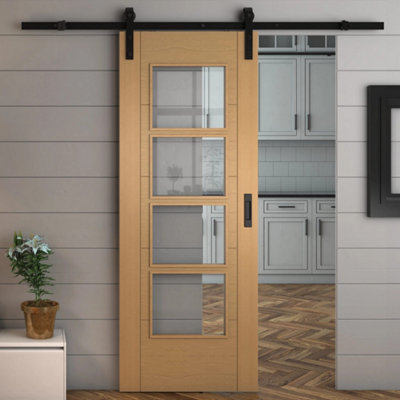 Green & Taylor Oak Ladder 4 Lite Clear Glass - Prefinished Internal Sliding Barn Door