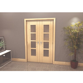 Green & Taylor Oak Ladder 4 Lite Frosted Glass - Prefinished Internal French Door Set - 1122 x 2021 x 133mm (WxHxT)