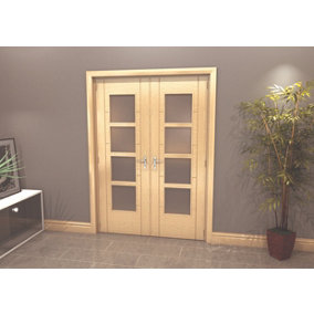 Green & Taylor Oak Ladder 4 Lite Frosted Glass - Prefinished Internal French Door Set - 1426 x 2021 x 133mm (WxHxT)