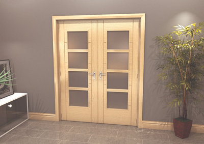 Green & Taylor Oak Ladder 4 Lite Frosted Glass - Prefinished Internal French Door Set - 1580 x 2021 x 133mm (WxHxT)