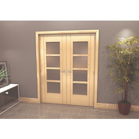 Green & Taylor Oak Ladder 4 Lite Frosted Glass - Prefinished Internal French Door Set - 1580 x 2021 x 133mm (WxHxT)
