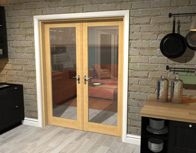 Green & Taylor Oak Shaker 1 Lite Clear Glass Internal French Door Set - 1580 x 2021 x 133mm (WxHxT)